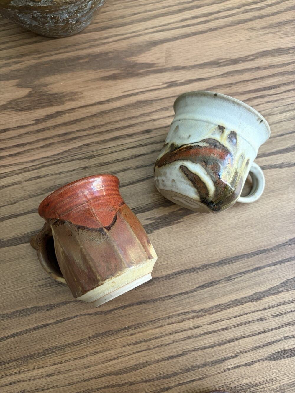Vintage Studio Art Pottery Coffee Mugs Handmade Drip Glaze Mug Set Of 2